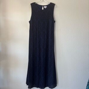 Old Navy Womens Navy Damask Print Dress Size 16 Maxi Sleeveless Lined Minimalist
